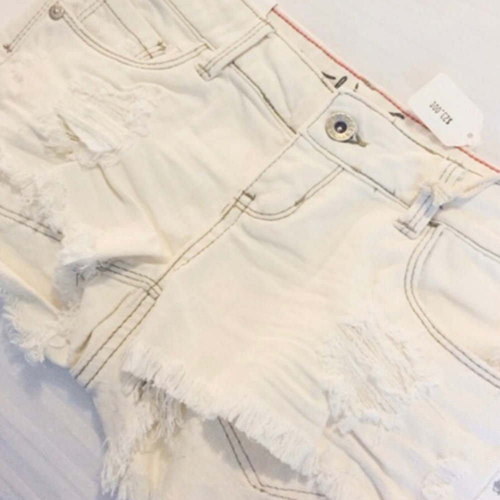 Distressed White Denim Cut-Off Shorts by Special A